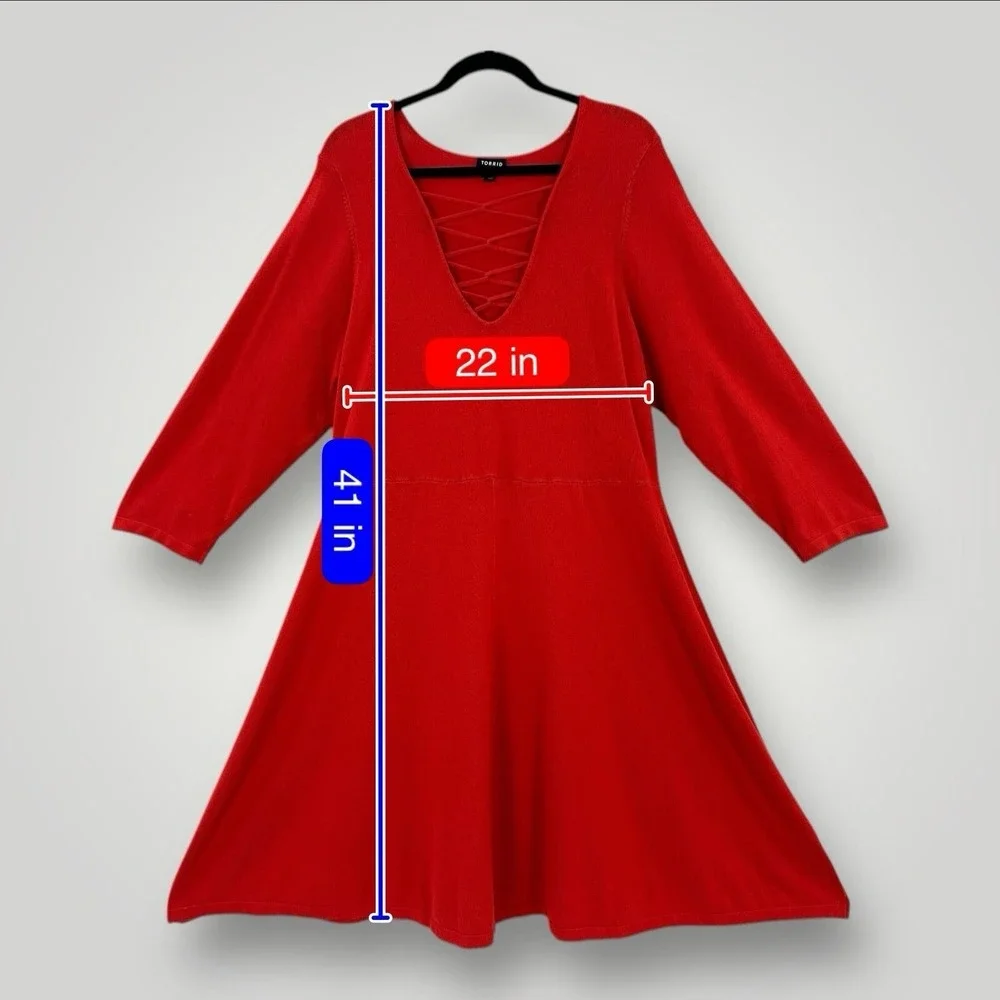 Torrid Criss Cross Neckline Red Skater Knit Sweater‎ Dress Womans 3 3X Stretch
